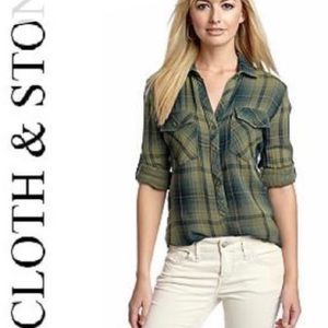 Cloth & Stone Green plaid flannel